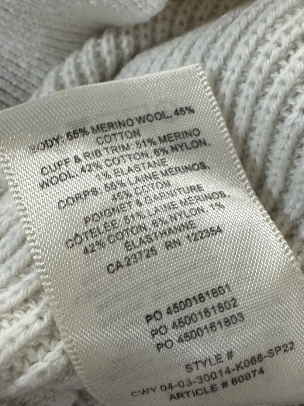Aritzia Wilfred‎ White Knit Sweater Medium